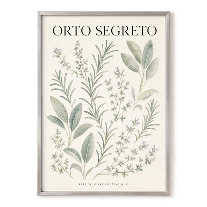 The Secret Herb Garden, green, beige, black nature wall art, front artwork view