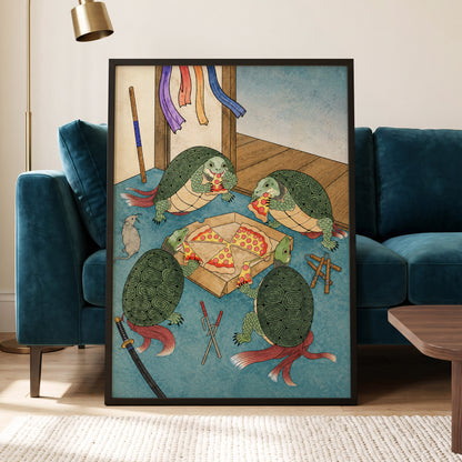 The Shell Supper, green, blue, beige abstract wall art displayed in a styled interior, gallery view 2
