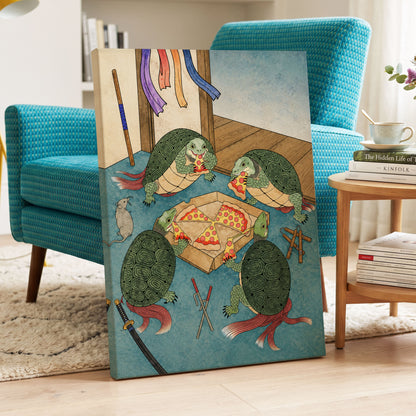 The Shell Supper, green, blue, beige abstract wall art displayed in a styled interior, gallery view 3
