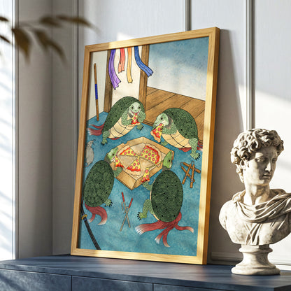 The Shell Supper, green, blue, beige abstract wall art displayed in a styled interior, gallery view 9