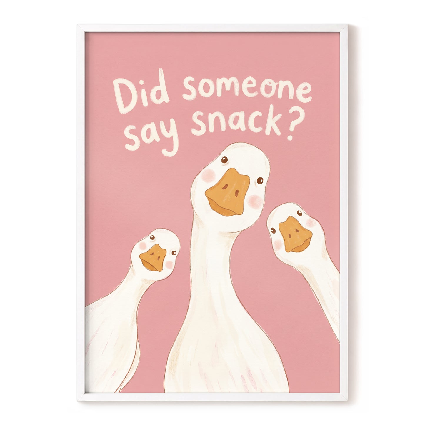 The Snack Committee, pink, white, orange nature wall art, front artwork view