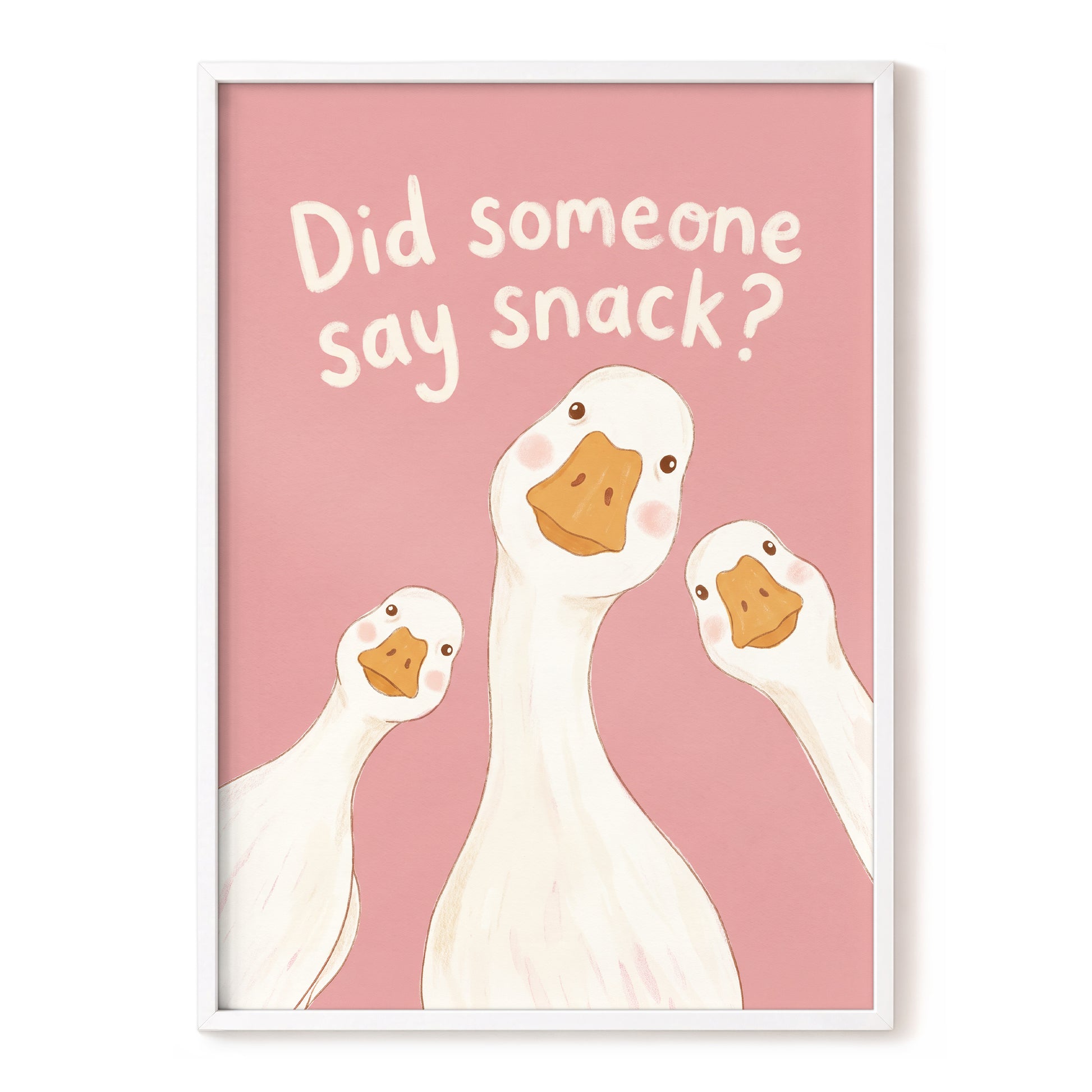 The Snack Committee, pink, white, orange nature wall art, front artwork view