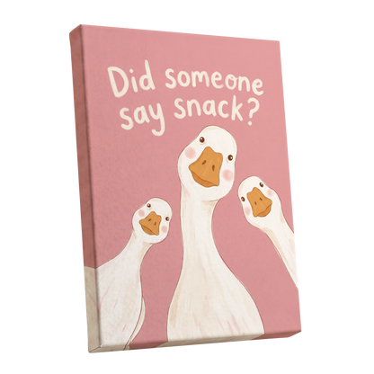 The Snack Committee, pink, white, orange nature wall art shown as a stretched canvas wall art