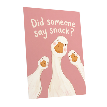 The Snack Committee, pink, white, orange nature wall art shown as a unframed poster wall art print