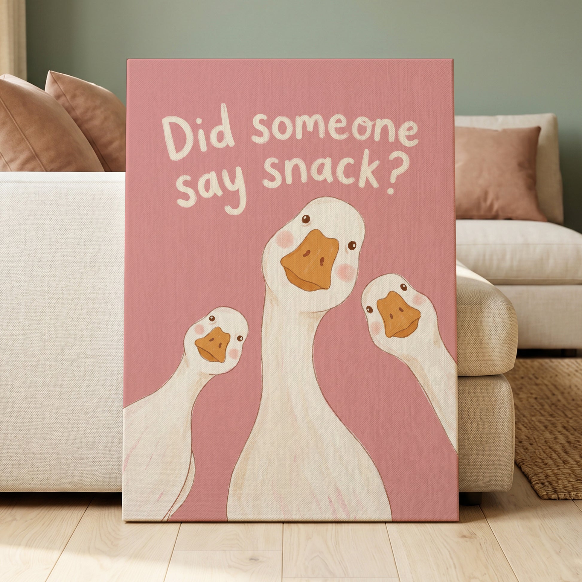 The Snack Committee, pink, white, orange nature wall art displayed in a styled interior, gallery view 3
