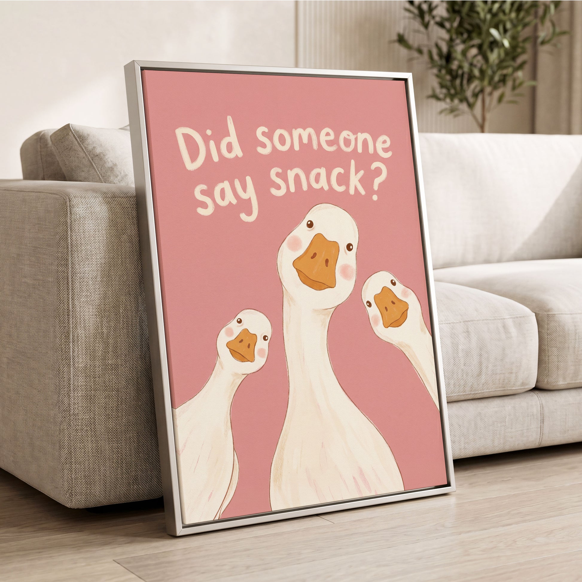The Snack Committee, pink, white, orange nature wall art displayed in a styled interior, gallery view 4
