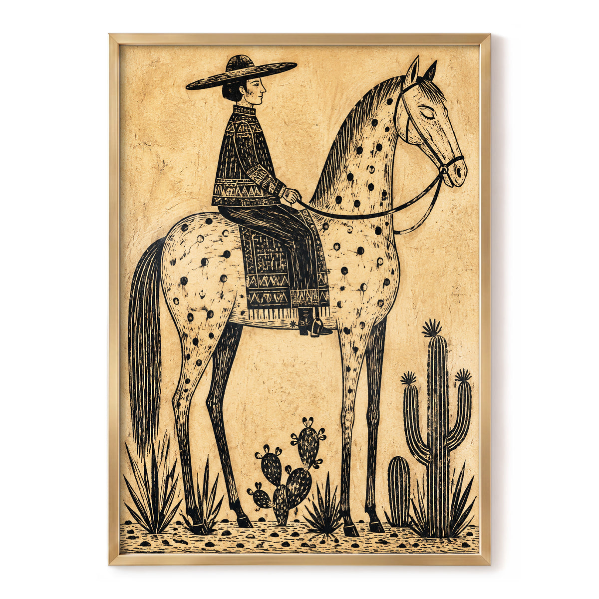 The Spotted Steed, black, beige, brown nature wall art, front artwork view