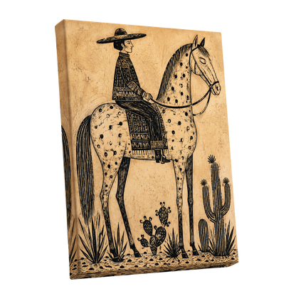 The Spotted Steed, black, beige, brown nature wall art shown as a stretched canvas wall art