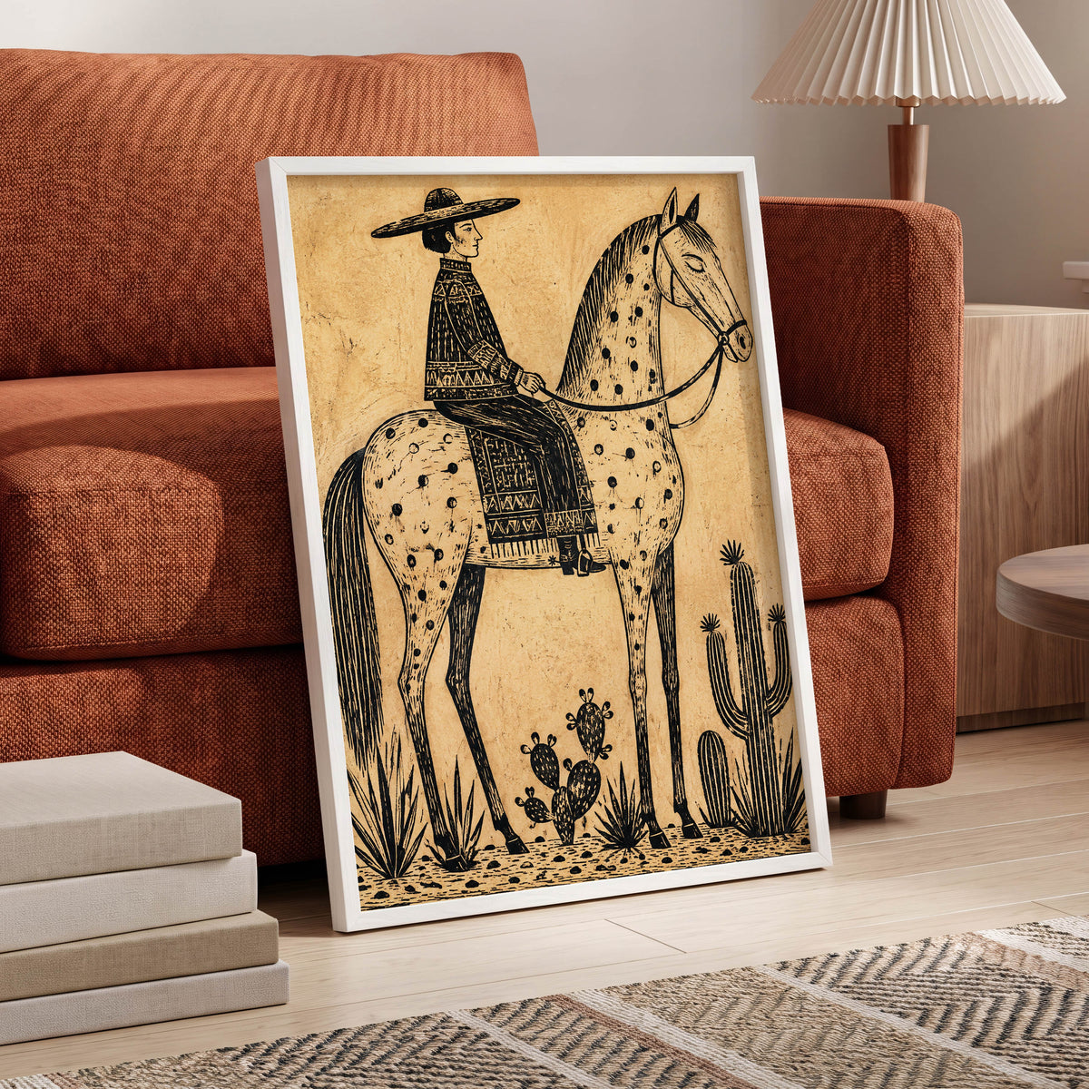 The Spotted Steed, black, beige, brown nature wall art displayed in a styled interior, gallery view 2