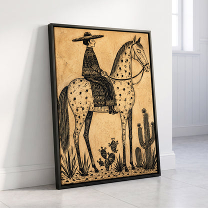 The Spotted Steed, black, beige, brown nature wall art displayed in a styled interior, gallery view 4