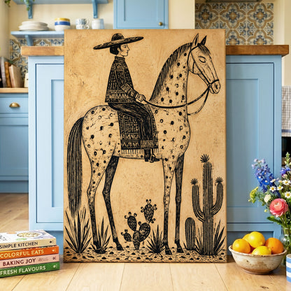 The Spotted Steed, black, beige, brown nature wall art displayed in a styled interior, gallery view 7