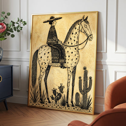 The Spotted Steed, black, beige, brown nature wall art displayed in a styled interior, gallery view 9