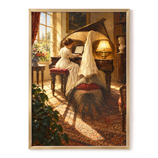 The Sunlit Sonata, gold, brown, beige abstract wall art, front artwork view