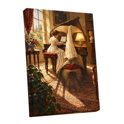 The Sunlit Sonata, gold, brown, beige abstract wall art shown as a stretched canvas wall art
