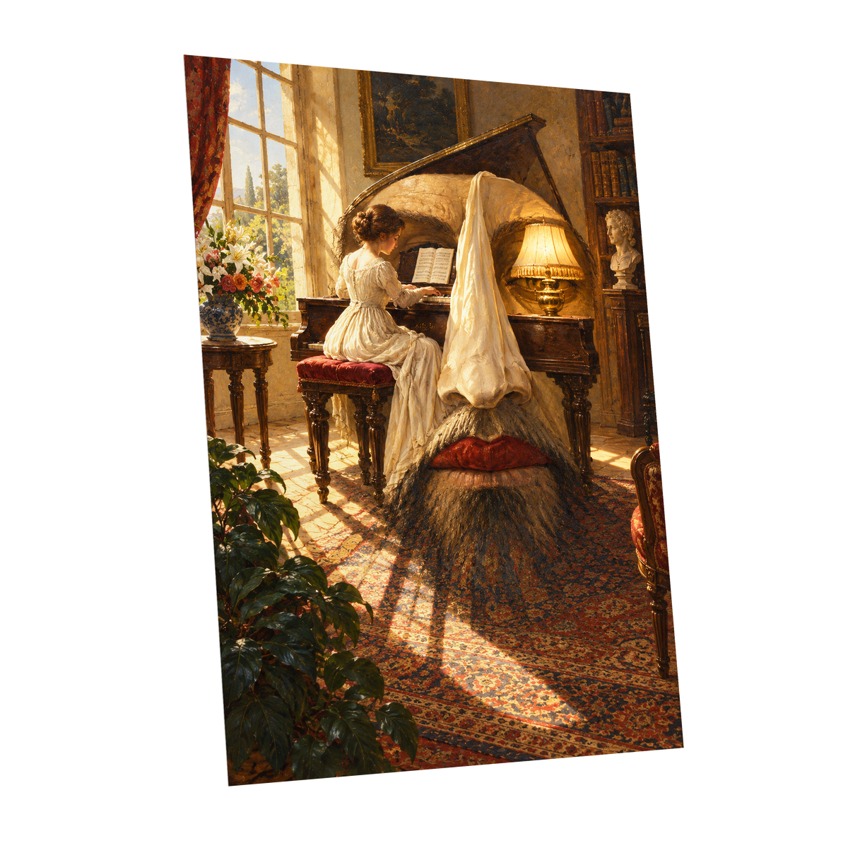 The Sunlit Sonata, gold, brown, beige abstract wall art shown as a unframed poster wall art print
