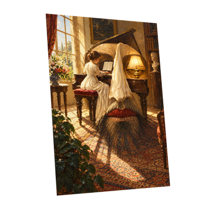 The Sunlit Sonata, gold, brown, beige abstract wall art shown as a unframed poster wall art print