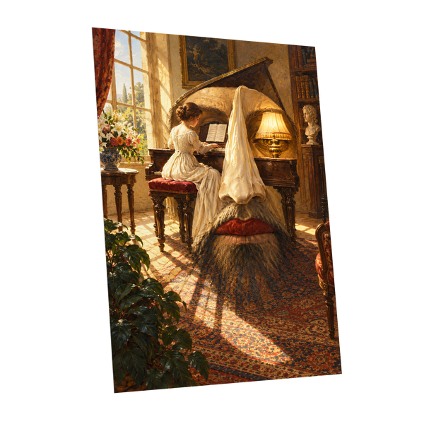 The Sunlit Sonata, gold, brown, beige abstract wall art shown as a unframed poster wall art print