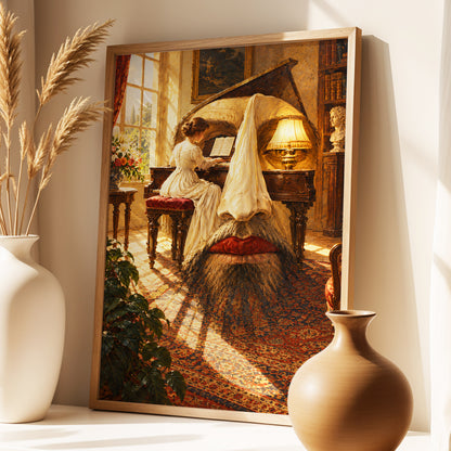 The Sunlit Sonata, gold, brown, beige abstract wall art displayed in a styled interior, gallery view 2