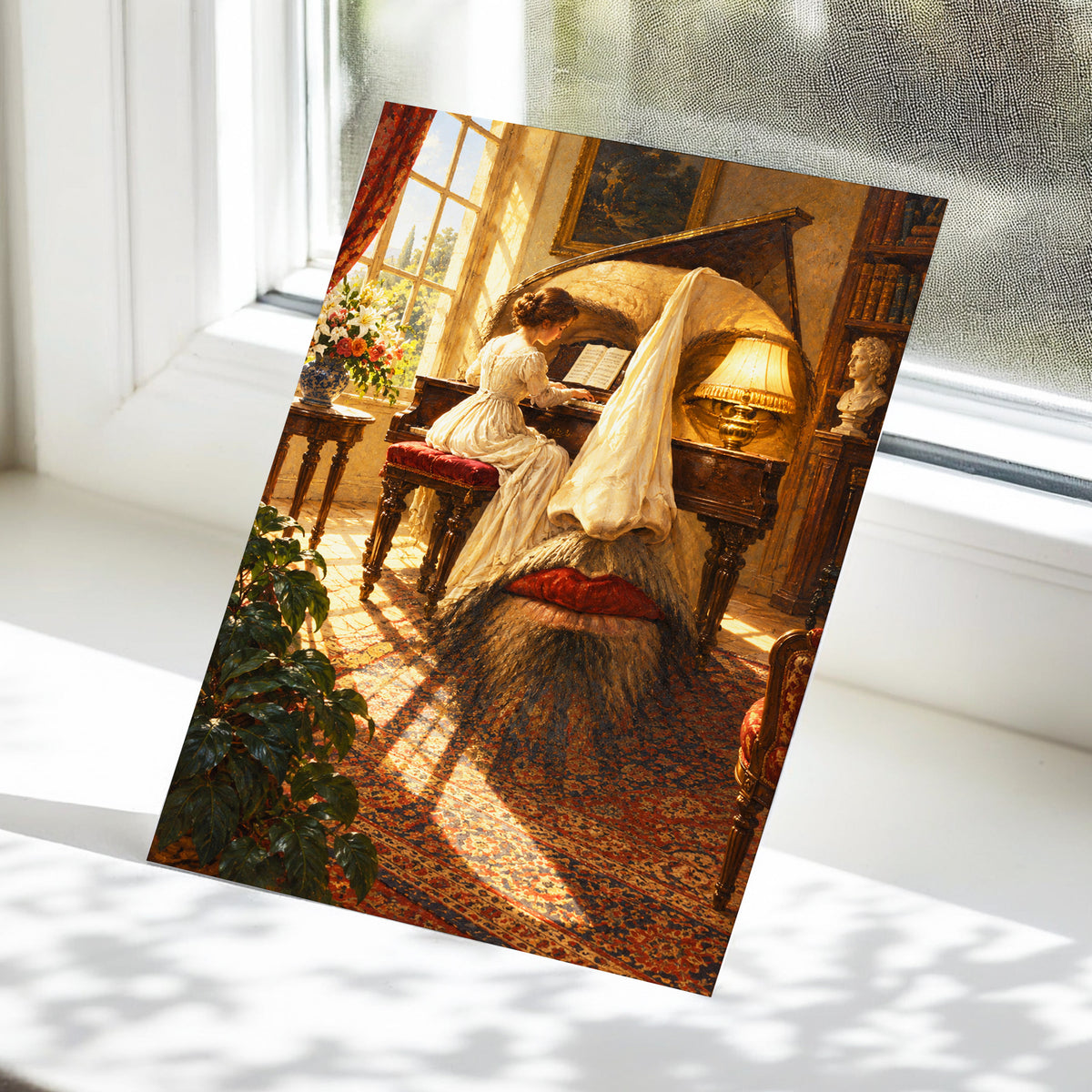 The Sunlit Sonata, gold, brown, beige abstract wall art displayed in a styled interior, gallery view 4