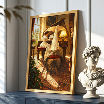 The Sunlit Sonata, gold, brown, beige abstract wall art displayed in a styled interior, gallery view 5