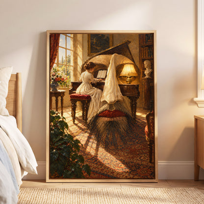The Sunlit Sonata, gold, brown, beige abstract wall art displayed in a styled interior, gallery view 6