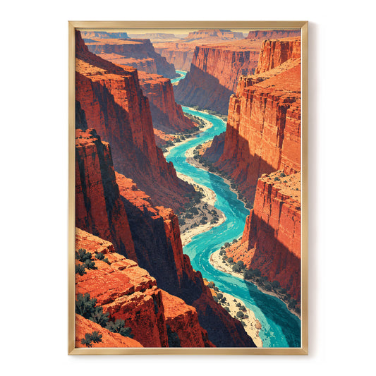 The Turquoise Divide, orange, red, blue nature wall art, front artwork view