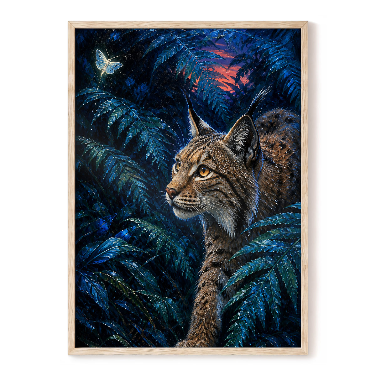 The Twilight Watcher, blue, black, brown nature wall art, front artwork view