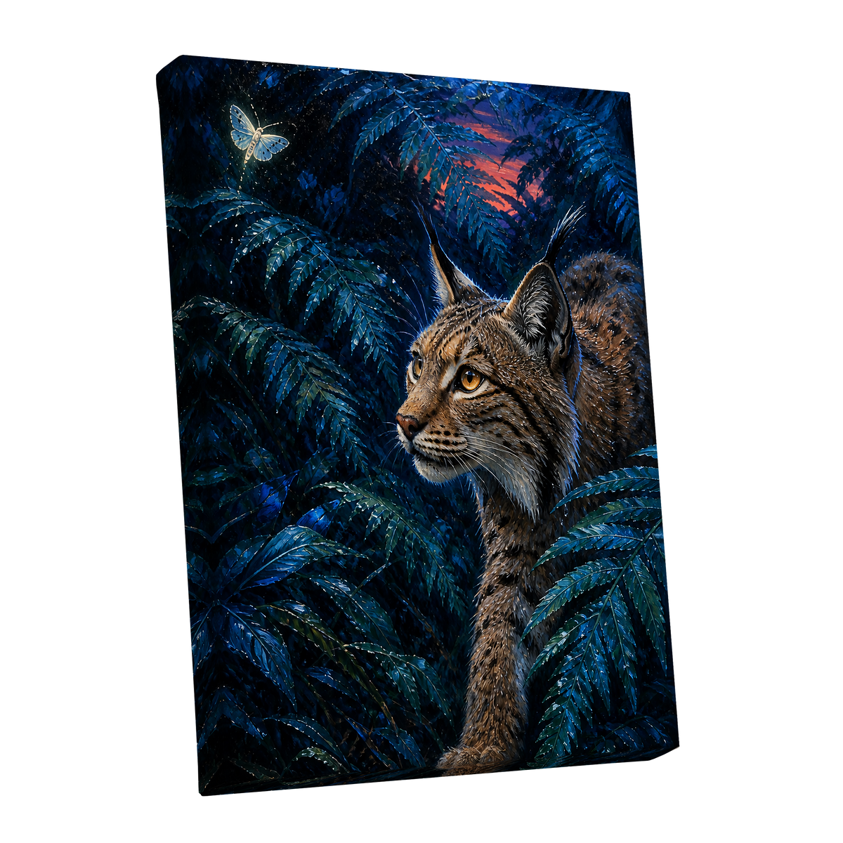 The Twilight Watcher, blue, black, brown nature wall art shown as a stretched canvas wall art