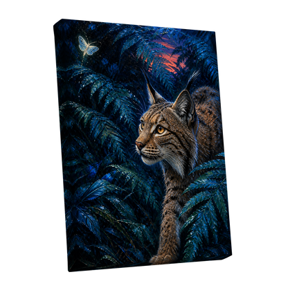 The Twilight Watcher, blue, black, brown nature wall art shown as a stretched canvas wall art
