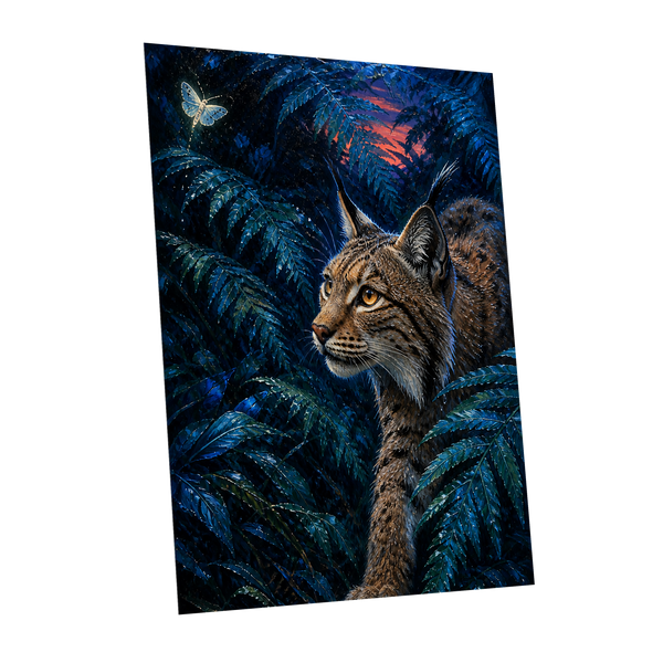 The Twilight Watcher, blue, black, brown nature wall art shown as a unframed poster wall art print
