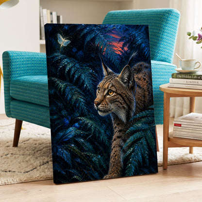 The Twilight Watcher, blue, black, brown nature wall art displayed in a styled interior, gallery view 3