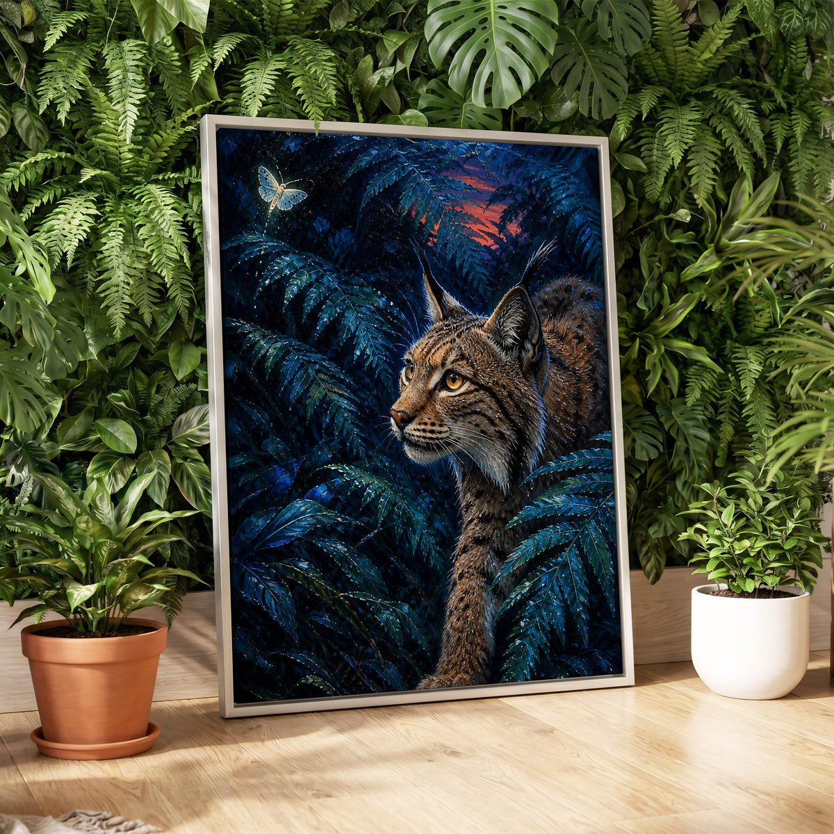 The Twilight Watcher, blue, black, brown nature wall art displayed in a styled interior, gallery view 8