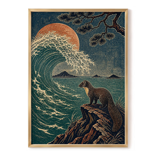 The Wave Watcher, blue, green, beige nature wall art, front artwork view