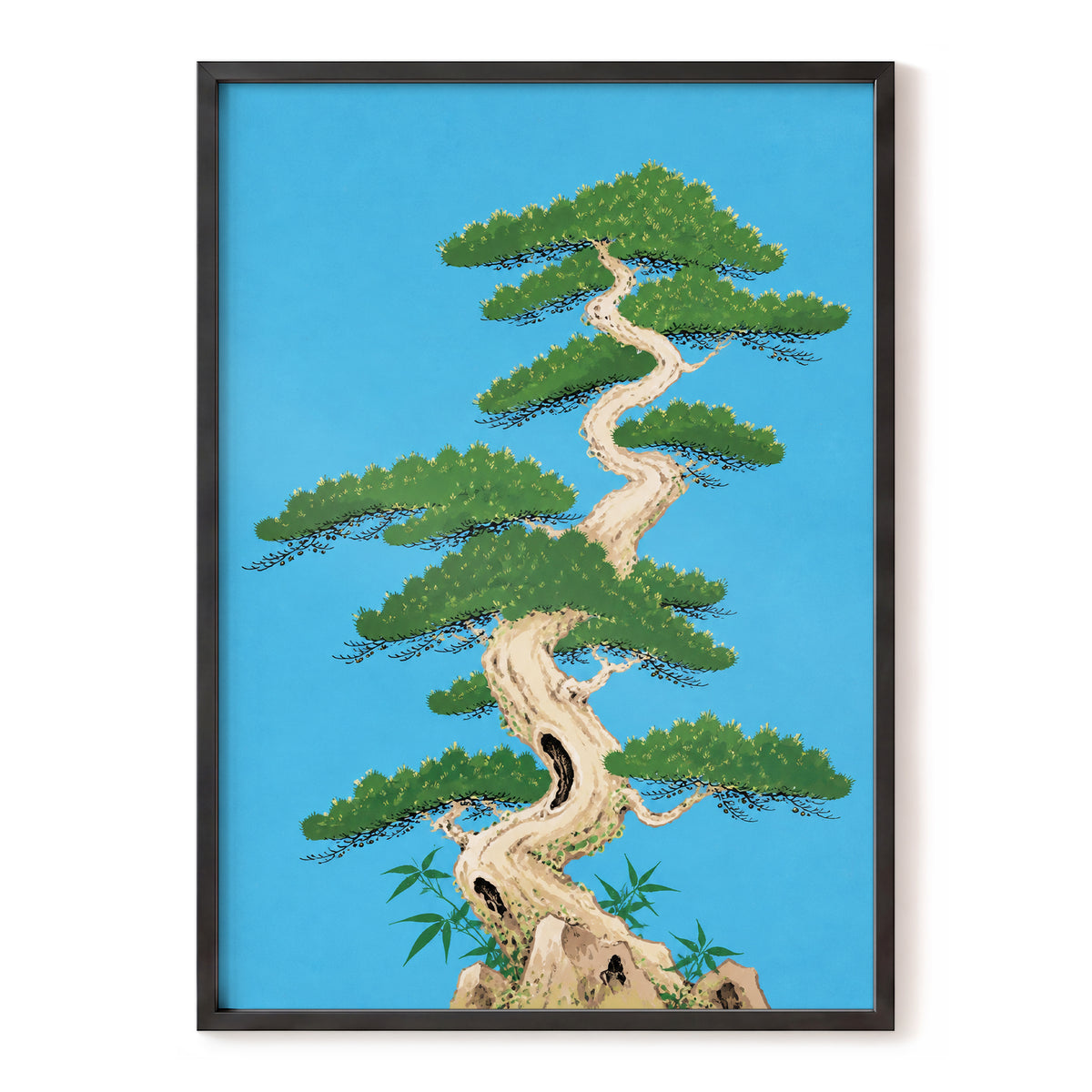 The Winding Pine, blue, green, beige nature wall art, front artwork view