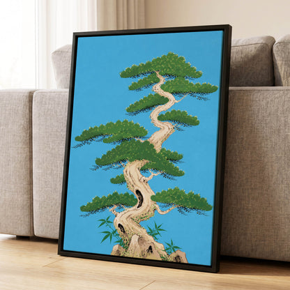 The Winding Pine, blue, green, beige nature wall art displayed in a styled interior, gallery view 8
