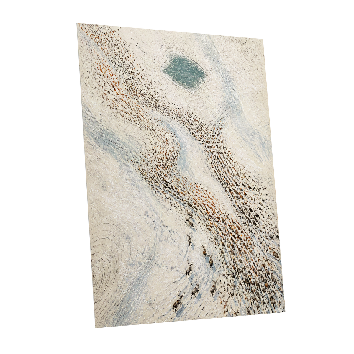 The Winter Procession, white, beige, blue nature wall art shown as a unframed poster wall art print