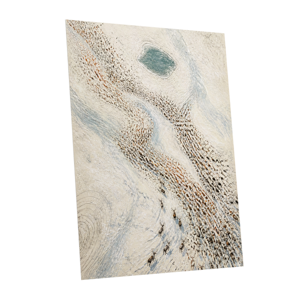 The Winter Procession, white, beige, blue nature wall art shown as a unframed poster wall art print