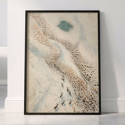 The Winter Procession, white, beige, blue nature wall art displayed in a styled interior, gallery view 2