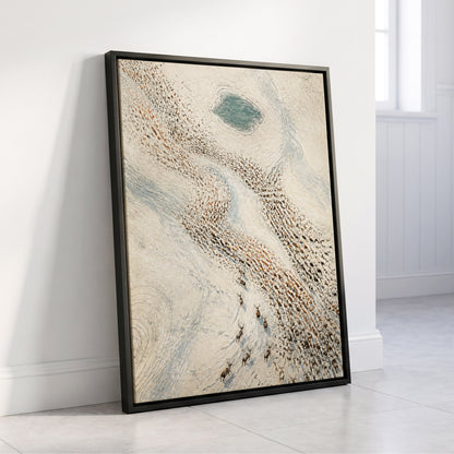 The Winter Procession, white, beige, blue nature wall art displayed in a styled interior, gallery view 4