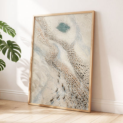 The Winter Procession, white, beige, blue nature wall art displayed in a styled interior, gallery view 6