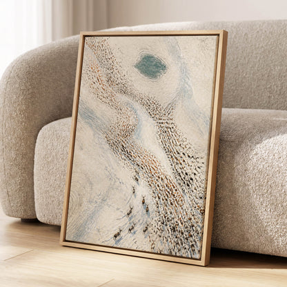 The Winter Procession, white, beige, blue nature wall art displayed in a styled interior, gallery view 8