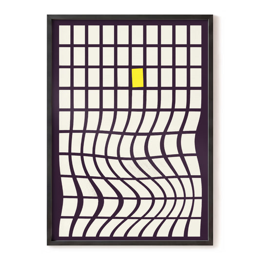 The Yellow Exception, purple, white, yellow abstract wall art, front artwork view