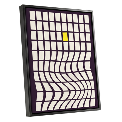 The Yellow Exception, purple, white, yellow abstract wall art shown as a black framed canvas wall art