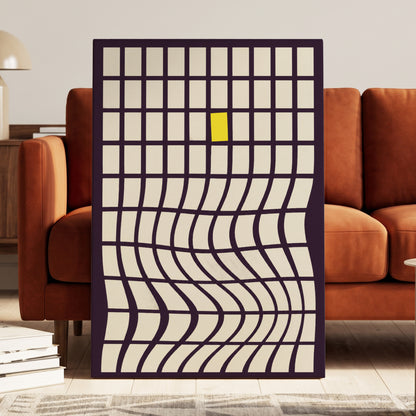 The Yellow Exception, purple, white, yellow abstract wall art on canvas displayed in a styled interior, gallery view 1