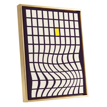 The Yellow Exception, purple, white, yellow abstract wall art shown as a gold framed canvas wall art