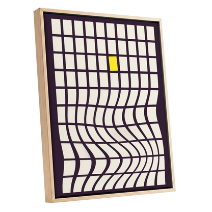 The Yellow Exception, purple, white, yellow abstract wall art shown as a oak framed canvas wall art