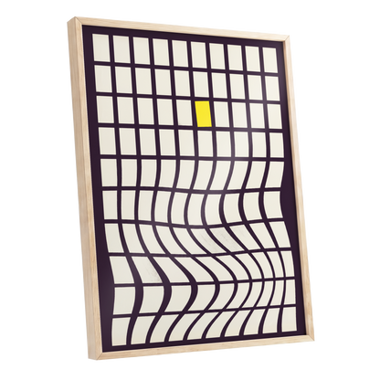 The Yellow Exception, purple, white, yellow abstract wall art shown as a oak framed poster wall art print