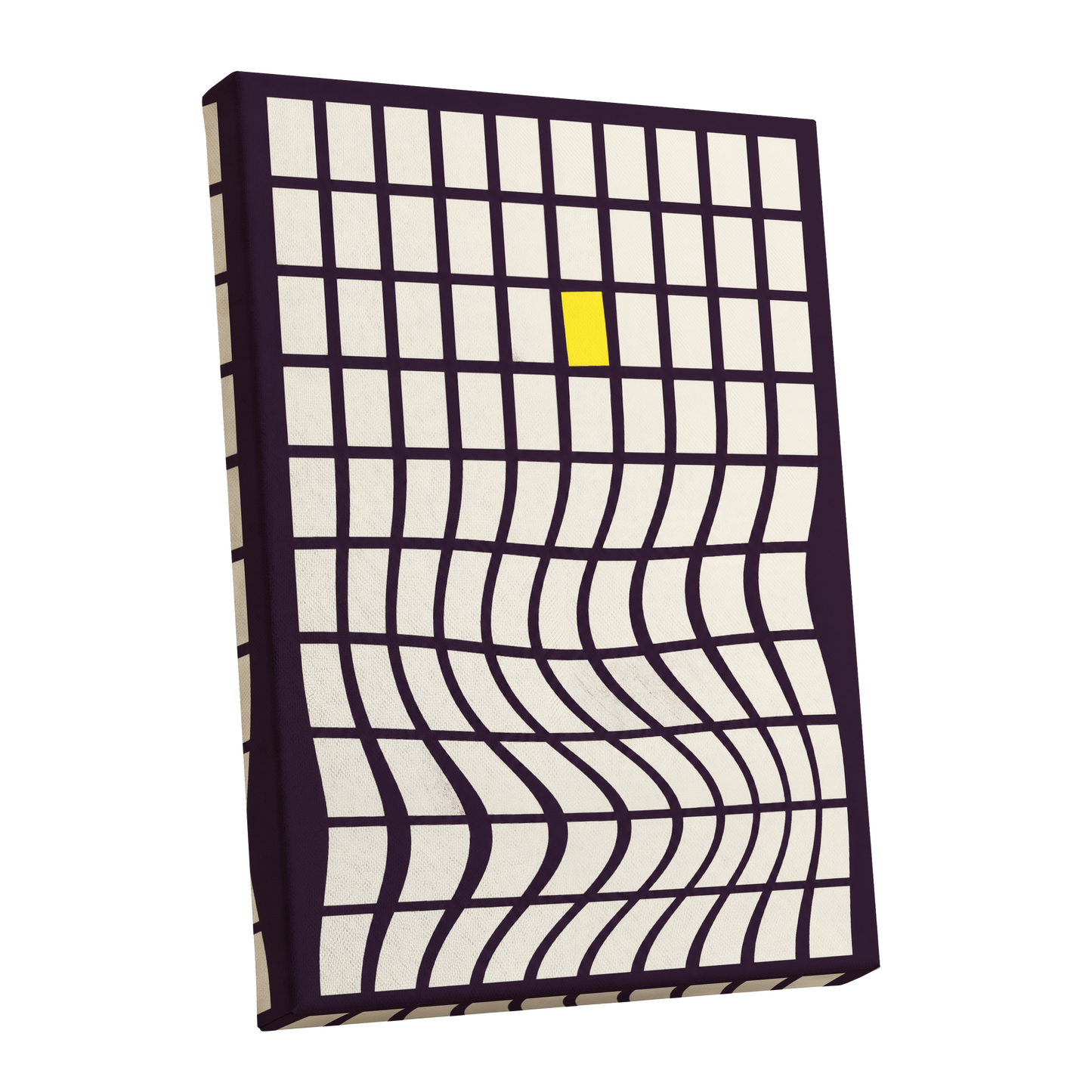 The Yellow Exception, purple, white, yellow abstract wall art shown as a stretched canvas wall art