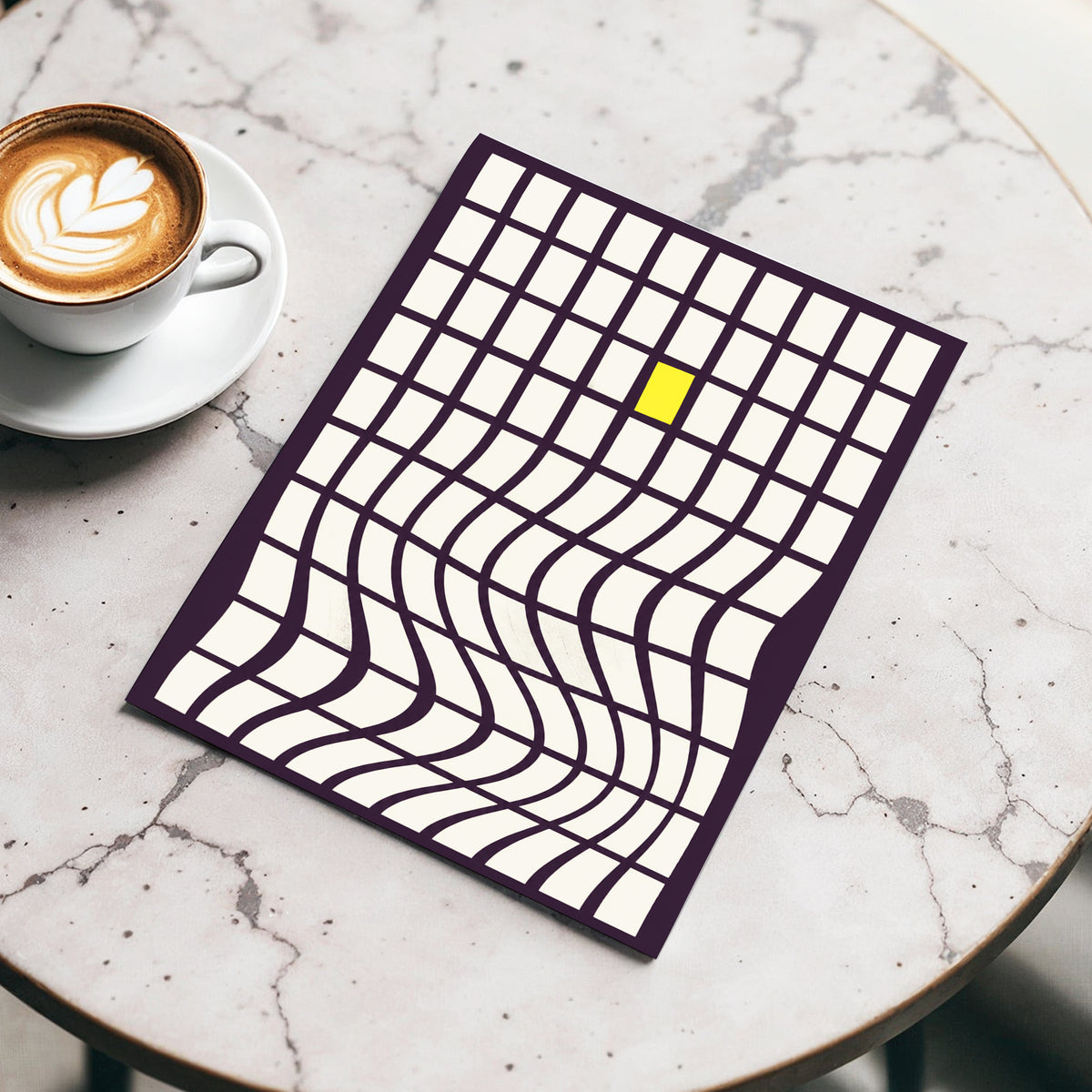 The Yellow Exception, purple, white, yellow abstract wall art displayed in a styled interior, gallery view 4