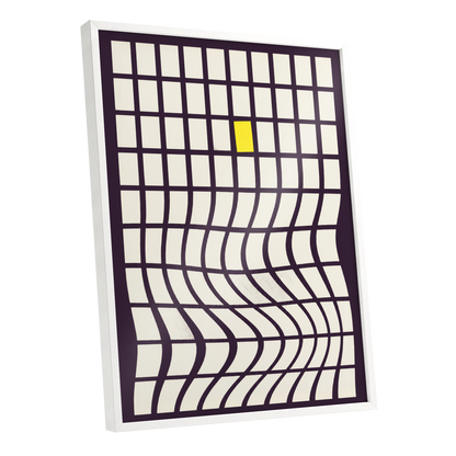 The Yellow Exception, purple, white, yellow abstract wall art shown as a white framed poster wall art print